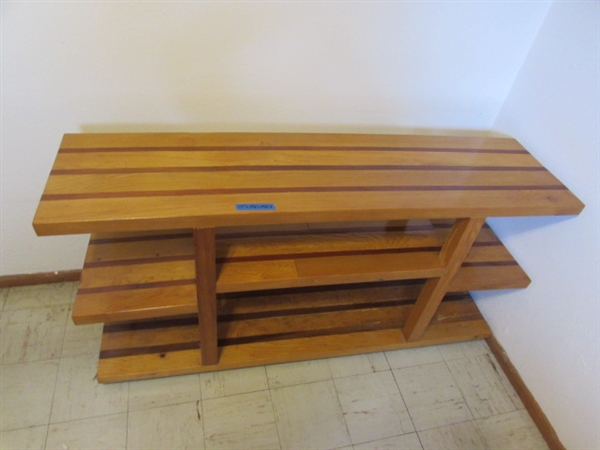 PINE SHELVING UNIT WITH WHEELS