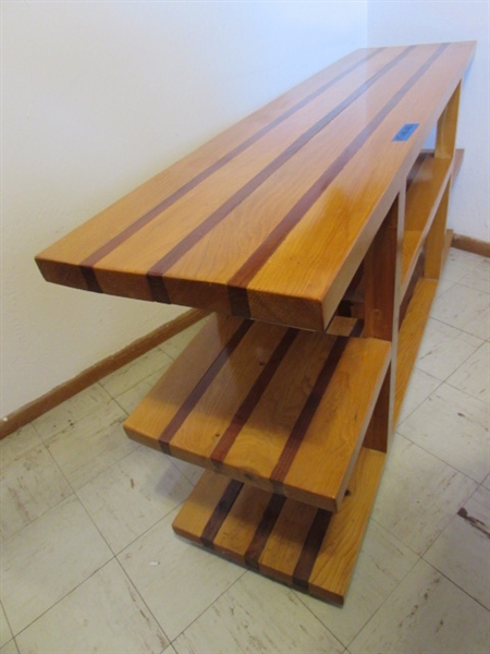 PINE SHELVING UNIT WITH WHEELS