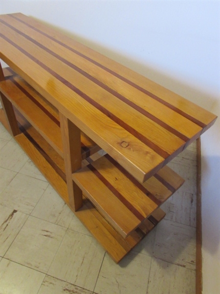 PINE SHELVING UNIT WITH WHEELS