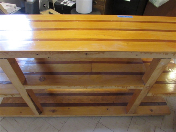 PINE SHELVING UNIT WITH WHEELS