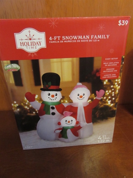 INFLATABLE SNOWMAN FAMILY, OUTDOOR LIGHTS & MORE