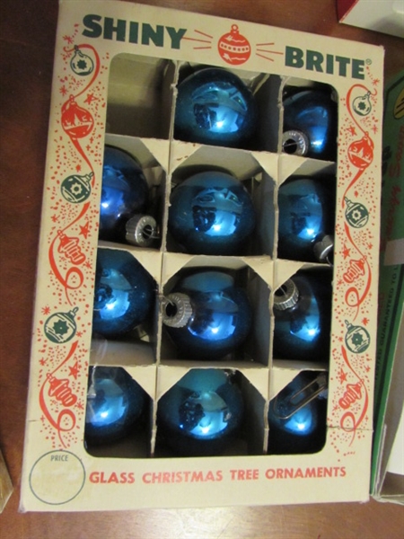VINTAGE GLASS CHRISTMAS ORNAMENTS, CANDLE LIGHTS & TREE TOPPER