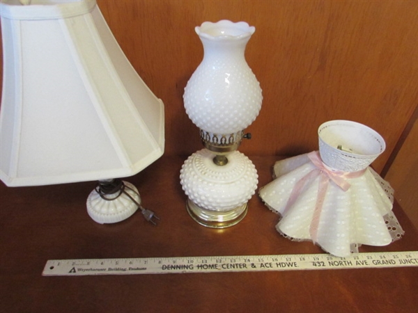 SMALL MILK GLASS LAMPS & EXTRA SHADE