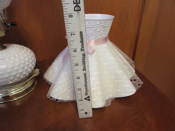 SMALL MILK GLASS LAMPS & EXTRA SHADE