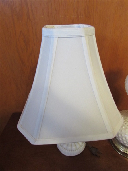 SMALL MILK GLASS LAMPS & EXTRA SHADE