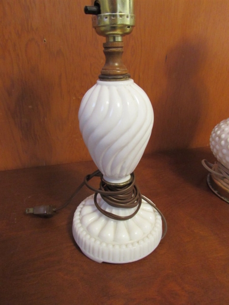SMALL MILK GLASS LAMPS & EXTRA SHADE