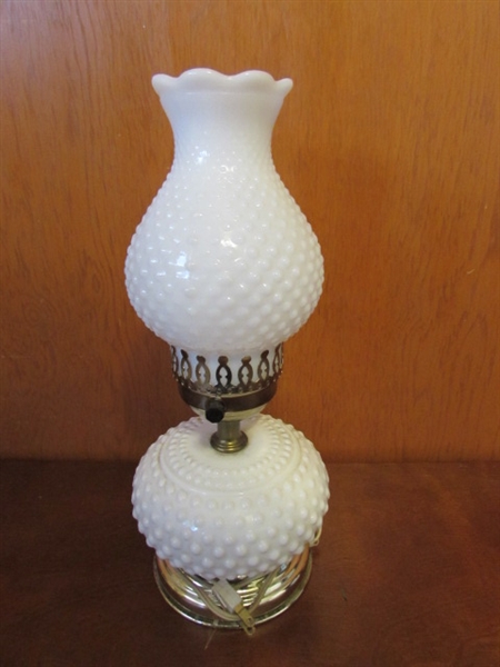 SMALL MILK GLASS LAMPS & EXTRA SHADE