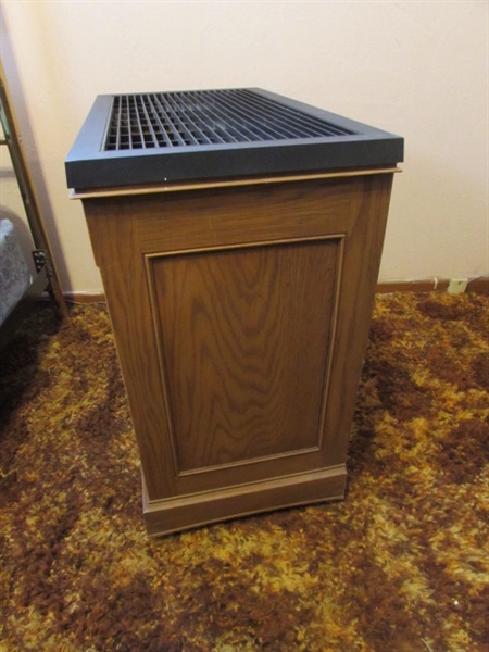 VINTAGE PLASTIC STORAGE CABINET WITH HINGED TOP LID