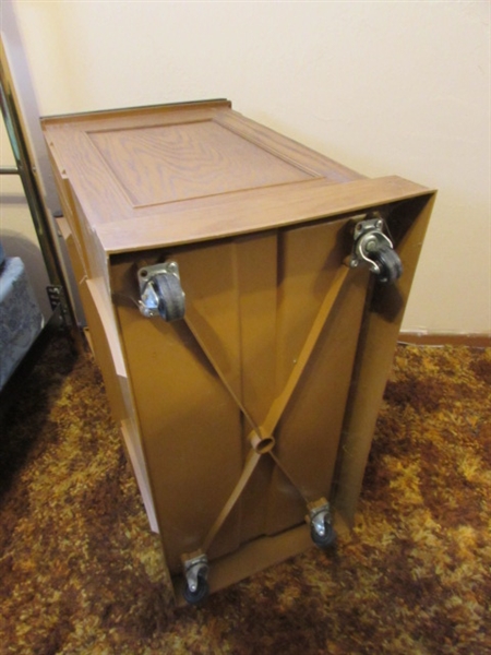 VINTAGE PLASTIC STORAGE CABINET WITH HINGED TOP LID