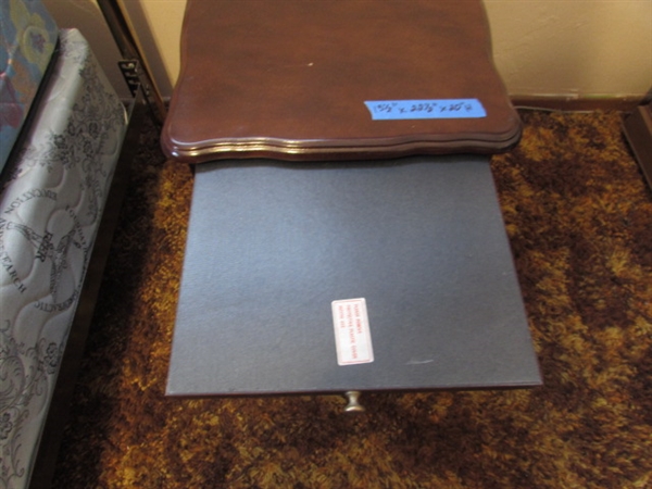 SIDE TABLE W/PULL OUT & MAGAZINE HOLDER ON THE INSIDE