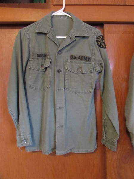 2 VIETNAM US ARMY LONG SLEEVE SHIRTS (SMALL) W/7TH ENGINEER PATCH