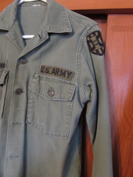 2 VIETNAM US ARMY LONG SLEEVE SHIRTS (SMALL) W/7TH ENGINEER PATCH