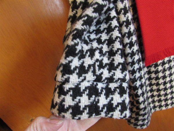 VINTAGE LADIES SIZE 16 WOOL BLEND HOUNDSTOOTH JACKET W/RED SCARF