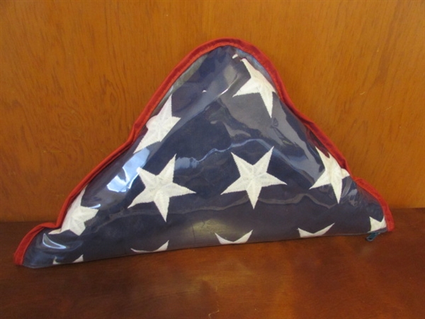 MEMORIAL FLAG & MERLE HAGGARD FRAMED COVER ART