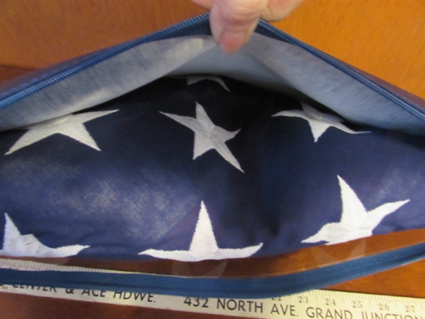 MEMORIAL FLAG & MERLE HAGGARD FRAMED COVER ART