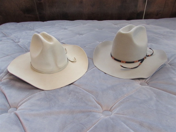 2 WOOL COWBOY HATS - STETSON HAS MOTH DAMAGE