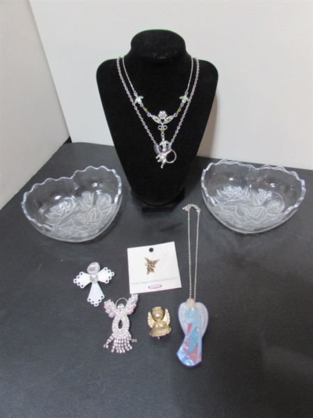 ANGEL JEWELRY & HEART SHAPED GLASS TRINKET DISHES