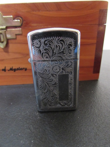 REDWOOD BOX WITH MEN'S ACCESSORIES - CUFFLINKS, TIE CLIPS & MORE