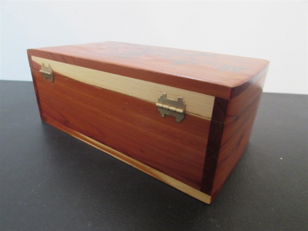 REDWOOD BOX WITH MEN'S ACCESSORIES - CUFFLINKS, TIE CLIPS & MORE