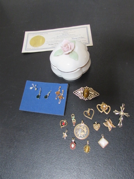 MUSICAL TRINKET BOX & FASHION JEWELRY PENDANTS, EARRINGS & PIN