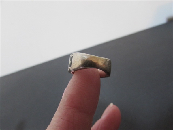 BRONCO & TURQUOISE CHIP INLAY STERLING SILVER RINGS