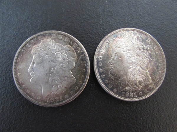 2 - 1921 MORGAN SILVER DOLLAR COINS