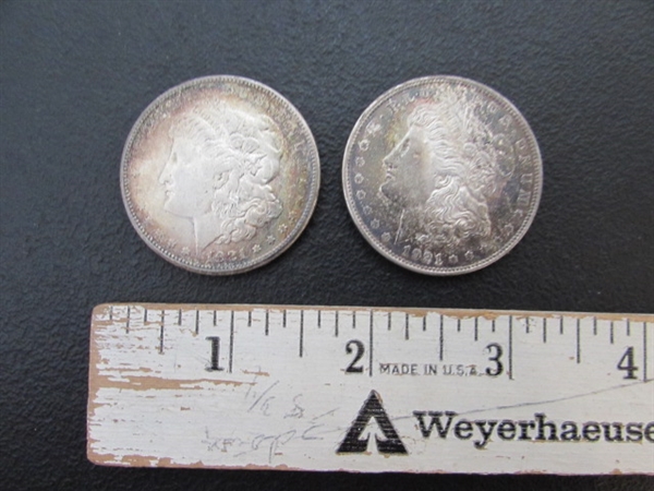 2 - 1921 MORGAN SILVER DOLLAR COINS