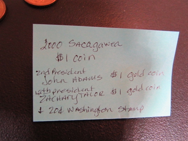 3 GOLD $1 US COINS & GOLD POSTAGE STAMP