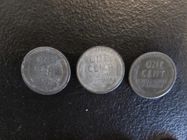 FRAMED $1 BILL, 3- $1 COINS, WHEAT PENNIES, STEEL WHEAT PENNIES & 1966 DIME & MORE