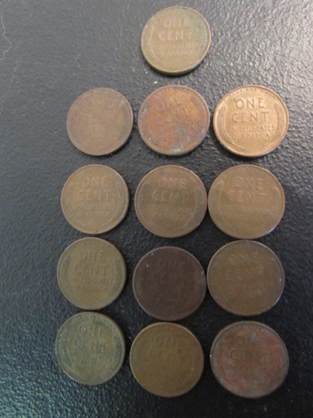 FRAMED $1 BILL, 3- $1 COINS, WHEAT PENNIES, STEEL WHEAT PENNIES & 1966 DIME & MORE