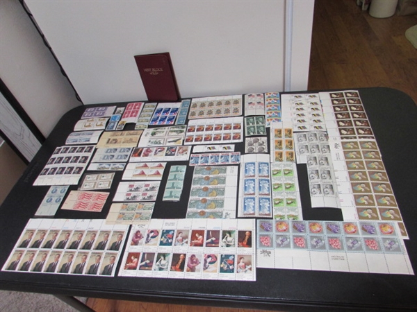 COLLECTION OF VINTAGE NH GUMMED POSTAGE STAMP BLOCKS & MINT BLOCK FILE WITH STAMPS