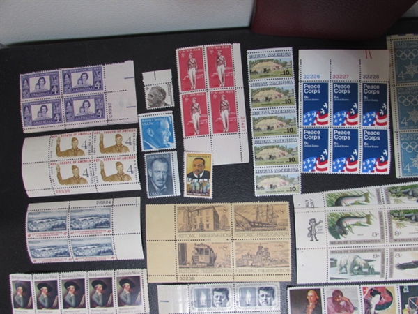 COLLECTION OF VINTAGE NH GUMMED POSTAGE STAMP BLOCKS & MINT BLOCK FILE WITH STAMPS