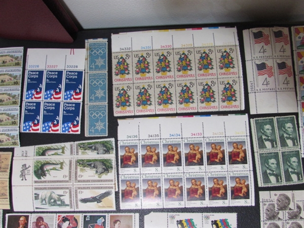 COLLECTION OF VINTAGE NH GUMMED POSTAGE STAMP BLOCKS & MINT BLOCK FILE WITH STAMPS