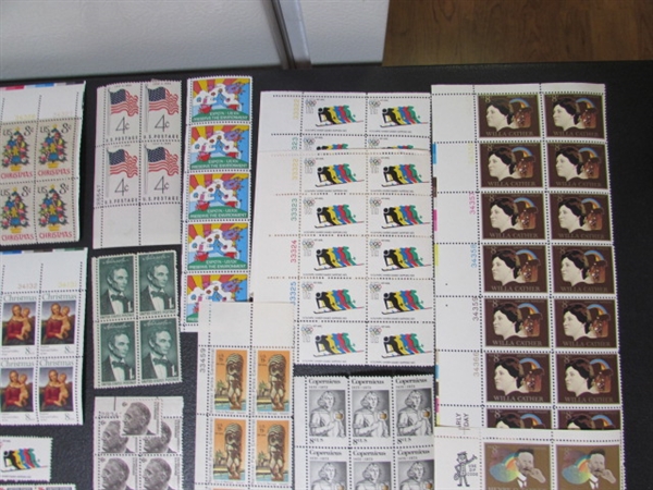COLLECTION OF VINTAGE NH GUMMED POSTAGE STAMP BLOCKS & MINT BLOCK FILE WITH STAMPS