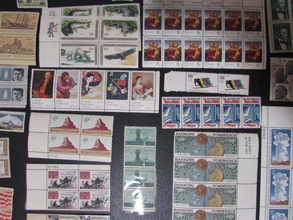 COLLECTION OF VINTAGE NH GUMMED POSTAGE STAMP BLOCKS & MINT BLOCK FILE WITH STAMPS