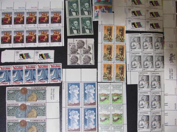 COLLECTION OF VINTAGE NH GUMMED POSTAGE STAMP BLOCKS & MINT BLOCK FILE WITH STAMPS