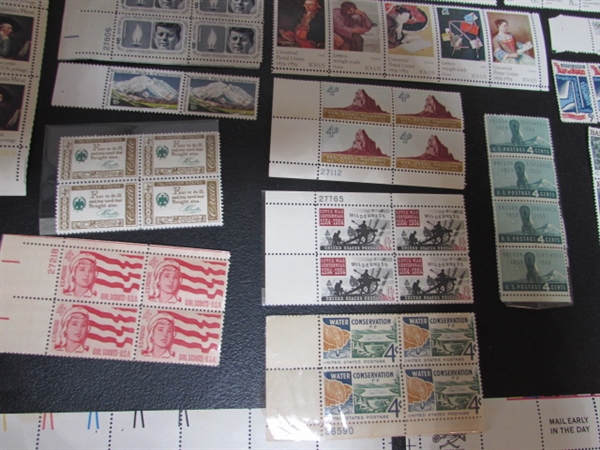 COLLECTION OF VINTAGE NH GUMMED POSTAGE STAMP BLOCKS & MINT BLOCK FILE WITH STAMPS
