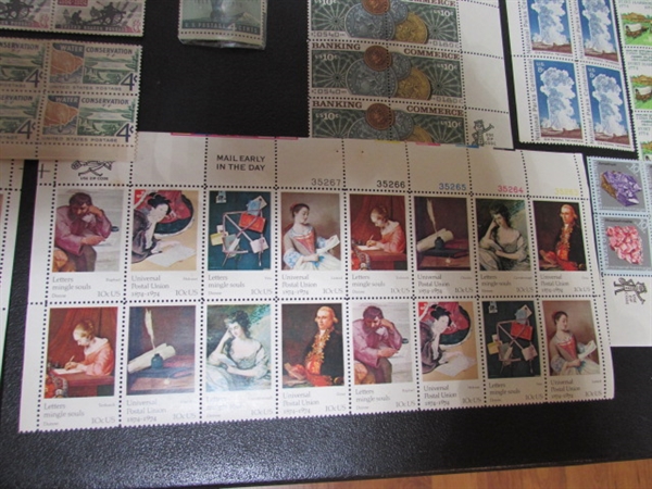 COLLECTION OF VINTAGE NH GUMMED POSTAGE STAMP BLOCKS & MINT BLOCK FILE WITH STAMPS