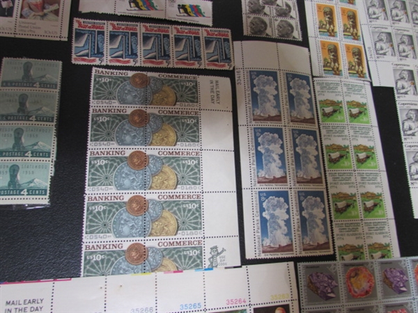 COLLECTION OF VINTAGE NH GUMMED POSTAGE STAMP BLOCKS & MINT BLOCK FILE WITH STAMPS