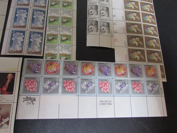 COLLECTION OF VINTAGE NH GUMMED POSTAGE STAMP BLOCKS & MINT BLOCK FILE WITH STAMPS