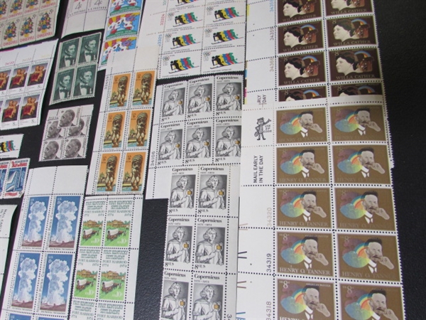 COLLECTION OF VINTAGE NH GUMMED POSTAGE STAMP BLOCKS & MINT BLOCK FILE WITH STAMPS