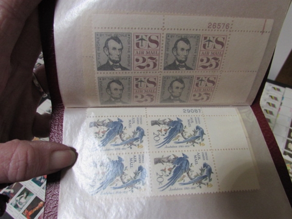 COLLECTION OF VINTAGE NH GUMMED POSTAGE STAMP BLOCKS & MINT BLOCK FILE WITH STAMPS
