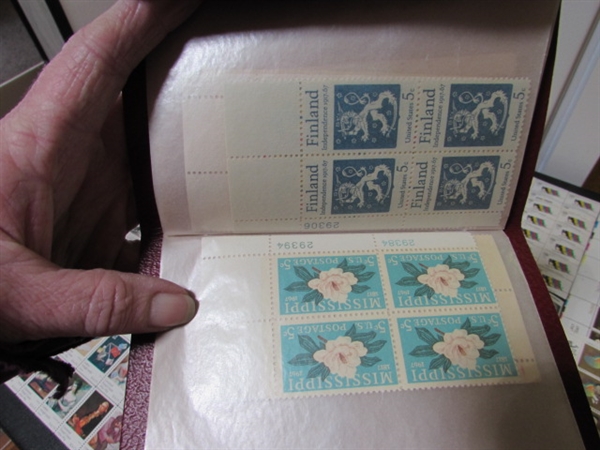 COLLECTION OF VINTAGE NH GUMMED POSTAGE STAMP BLOCKS & MINT BLOCK FILE WITH STAMPS