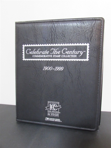 CELEBRATE THE CENTURY POSTAGE STAMP ALBUM WITH STAMPS FOR EACH DECADE - FULL