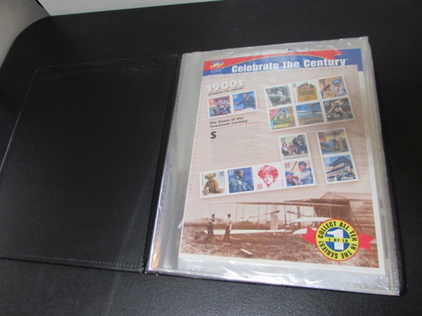 CELEBRATE THE CENTURY POSTAGE STAMP ALBUM WITH STAMPS FOR EACH DECADE - FULL