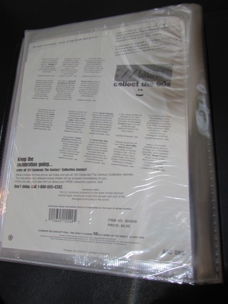 CELEBRATE THE CENTURY POSTAGE STAMP ALBUM WITH STAMPS FOR EACH DECADE - FULL