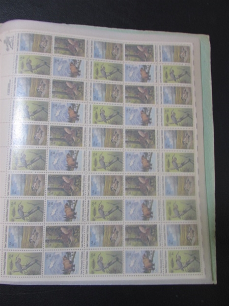 MINT SHEET BOOK FULL OF VINTAGE POSTAGE STAMP SHEETS - 24 PAGES