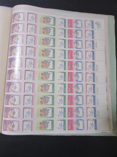 MINT SHEET BOOK FULL OF VINTAGE POSTAGE STAMP SHEETS - 24 PAGES