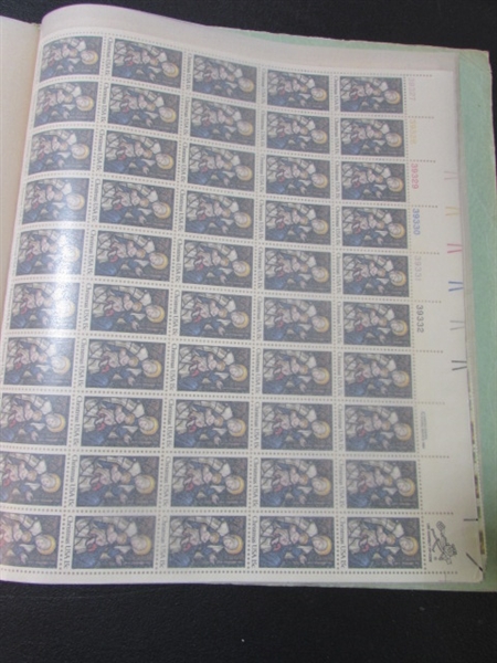 MINT SHEET BOOK FULL OF VINTAGE POSTAGE STAMP SHEETS - 24 PAGES