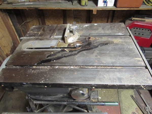 VINTAGE CRAFTSMAN TABLE SAW ON STAND WITH EXTRA BLADES - WORKS